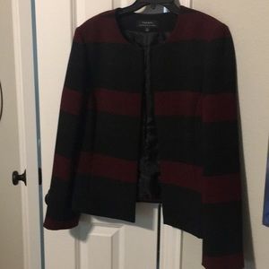 Tahari Gray and Burgundy Striped Jacket